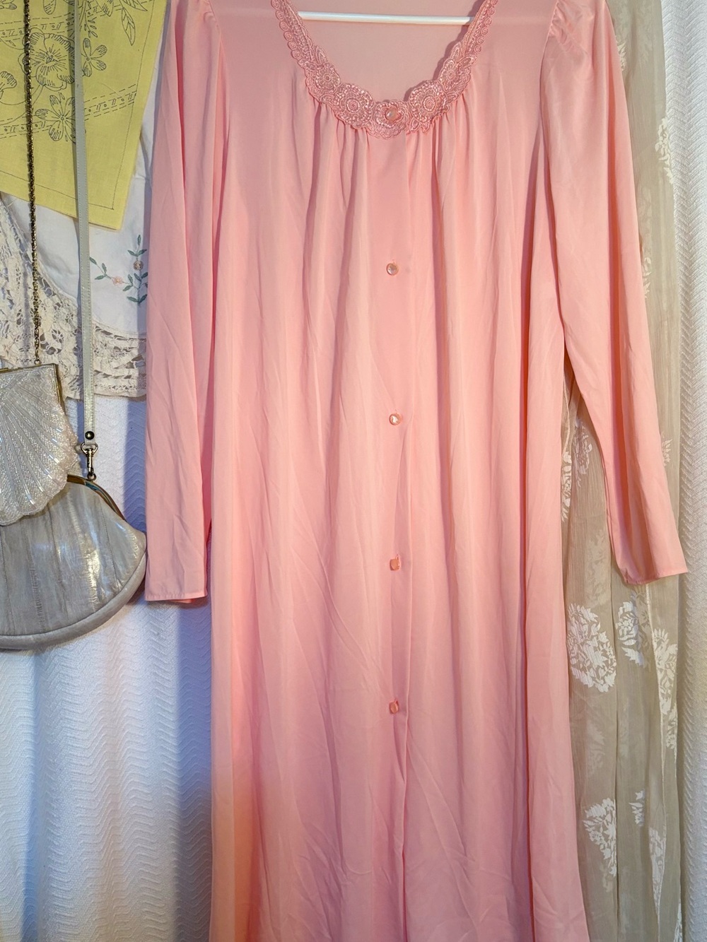 Vintage Shadowline Pink Nylon Nightgown Robe – Small – Made in USA
